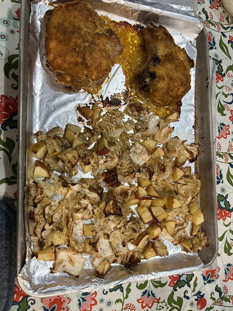 Breaded Pork Chops with Warm Apple-Cabbage Slaw