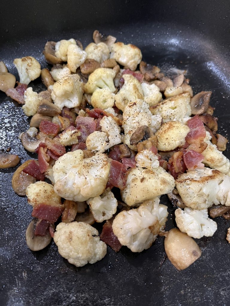 Fried Cauliflower with Bacon and Mushrooms