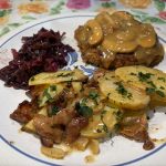 Pork Schnitzel with German Potato Salad and Red Cabbage