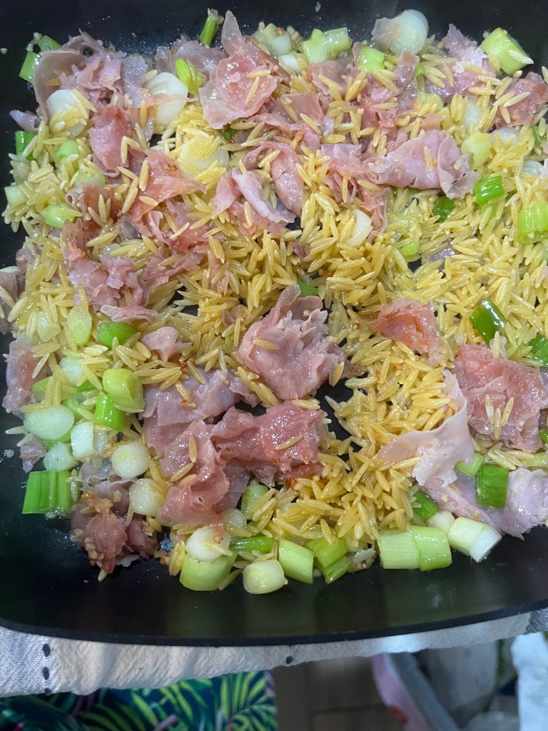 Creamy Orzo with Prosciutto and Peas