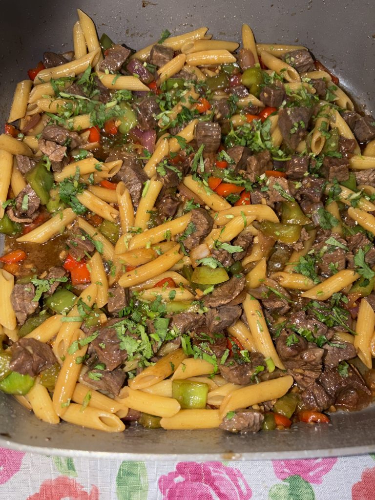 shaking beef with pasta s
